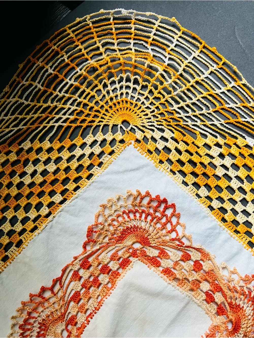 HandmadeVintage Crochet Fall  Doily Set in Yellow, White and Orange